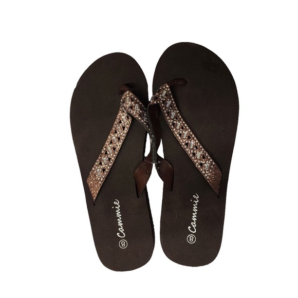 CAMMIE Womens 2" Wedge Platform Flip Flops Sandals‎ Bling Thong Jewelry Style S8 - Picture 1 of 6